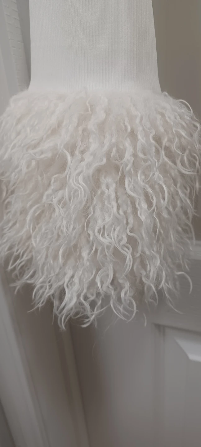 White Mock Neck Bodysuit with Feather Cuffs - photo 2