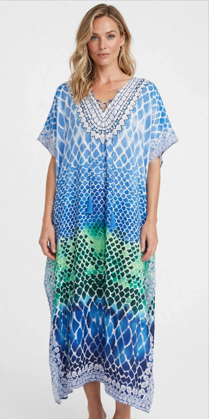 Blue and Green Caftan Dress