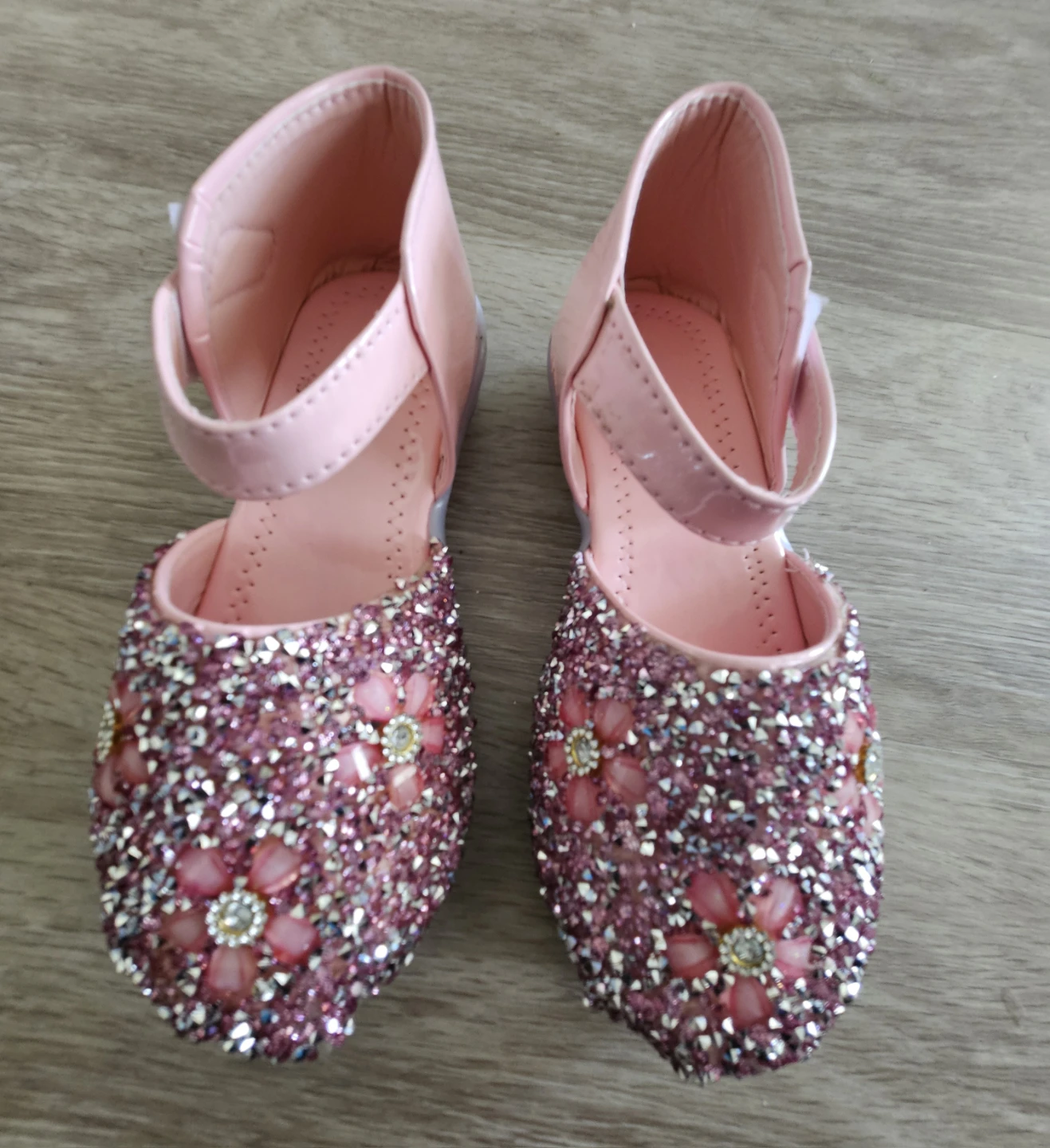 Girls Pink Glitter Floral Shoes