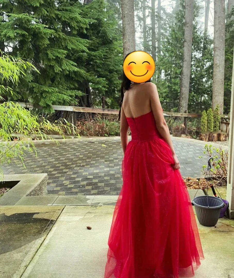 Sparkly Red Strapless Evening Gown