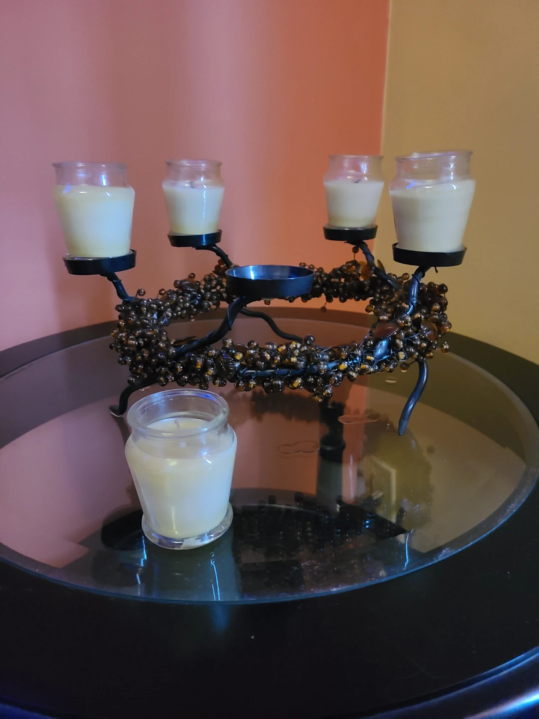 Decorative Bead Candle Wreath with Candle Holders