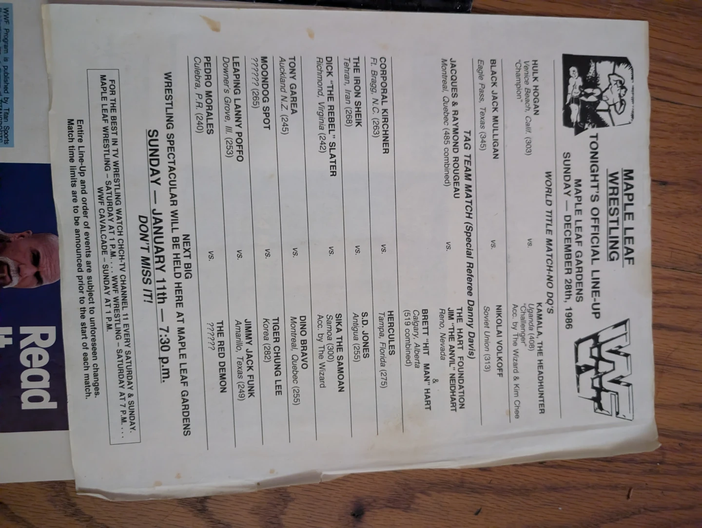 Vintage WWF Maple Leaf Wrestling Program Vol. 142 - photo 2