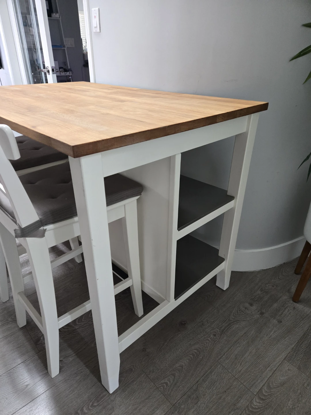 Ikea stenstorp kitchen island with real butcher block w 2 stools - photo 3