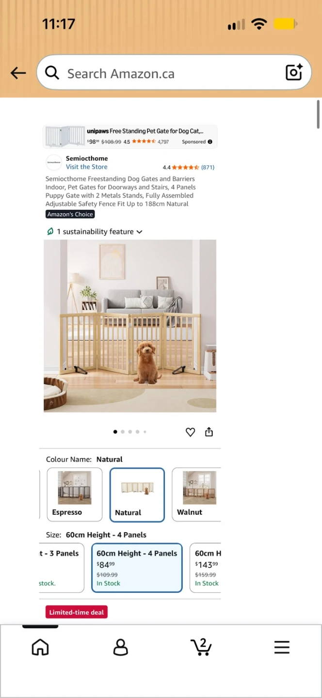 Babelio® 34" H Extra Tall No Bottom Bar Baby Gate, 26-43" W