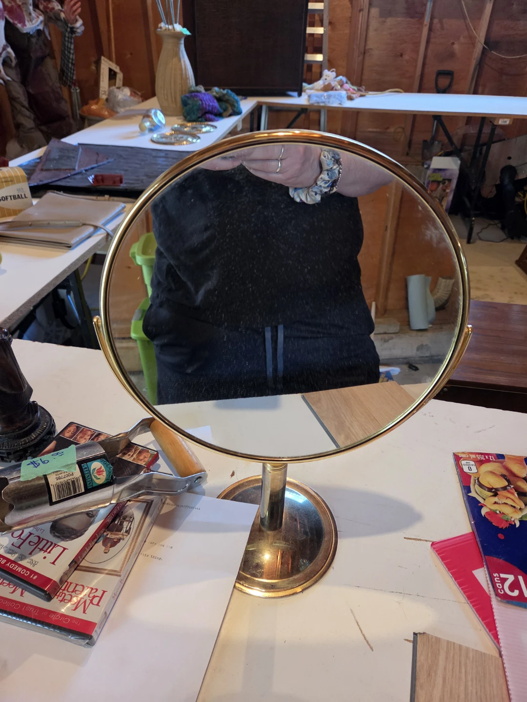 Gold-tone tabletop vanity mirror