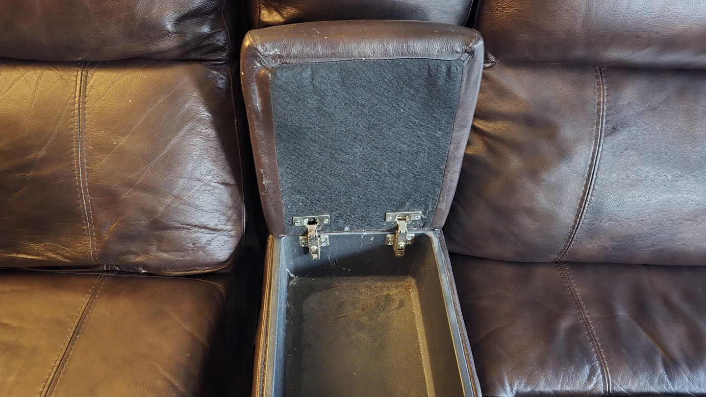 Dark Brown Leather Reclining Sofa with Console - photo 4