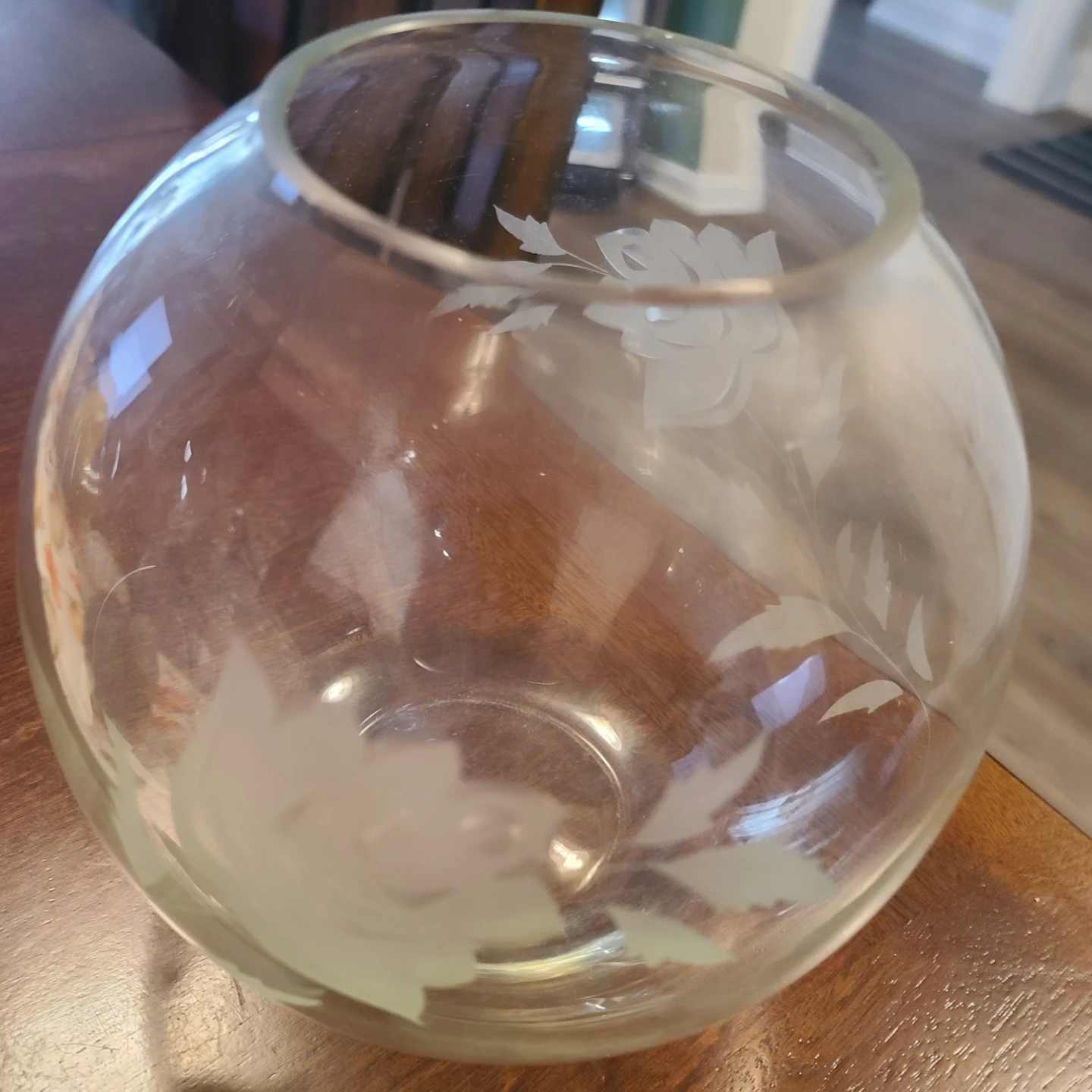 Etched Floral Glass Bowl Vase - photo 4