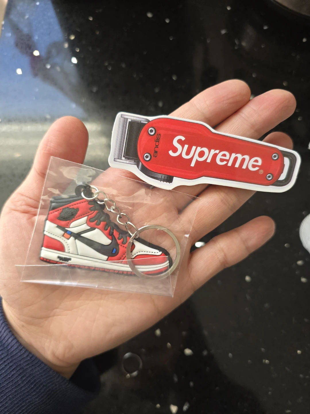 [BRAND NEW] Air Jordan Retro Sneaker Keychain + Supreme Sticker