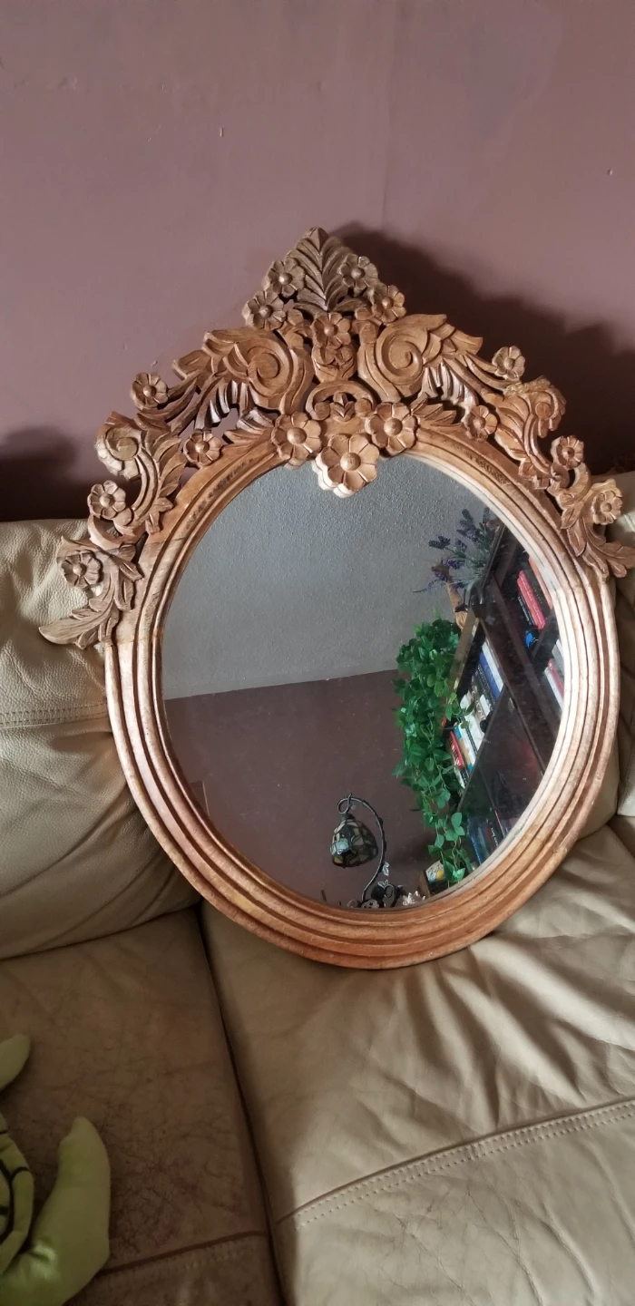Ornate Carved Wood Round Mirror