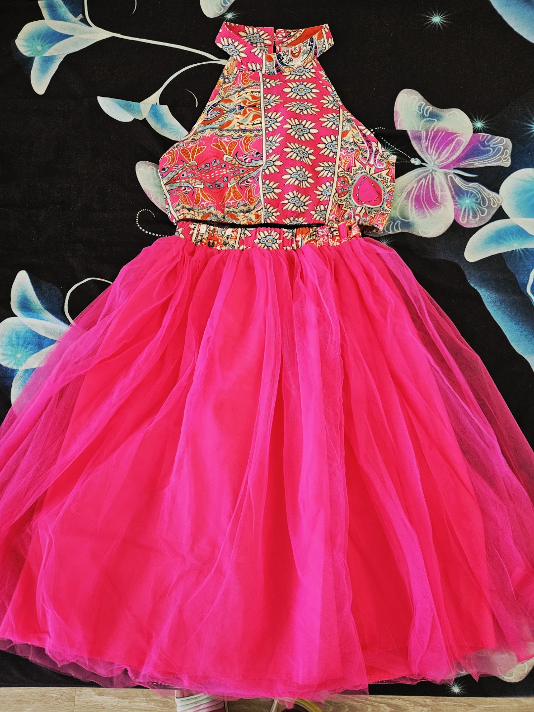 Pink Floral Patterned Halter Dress