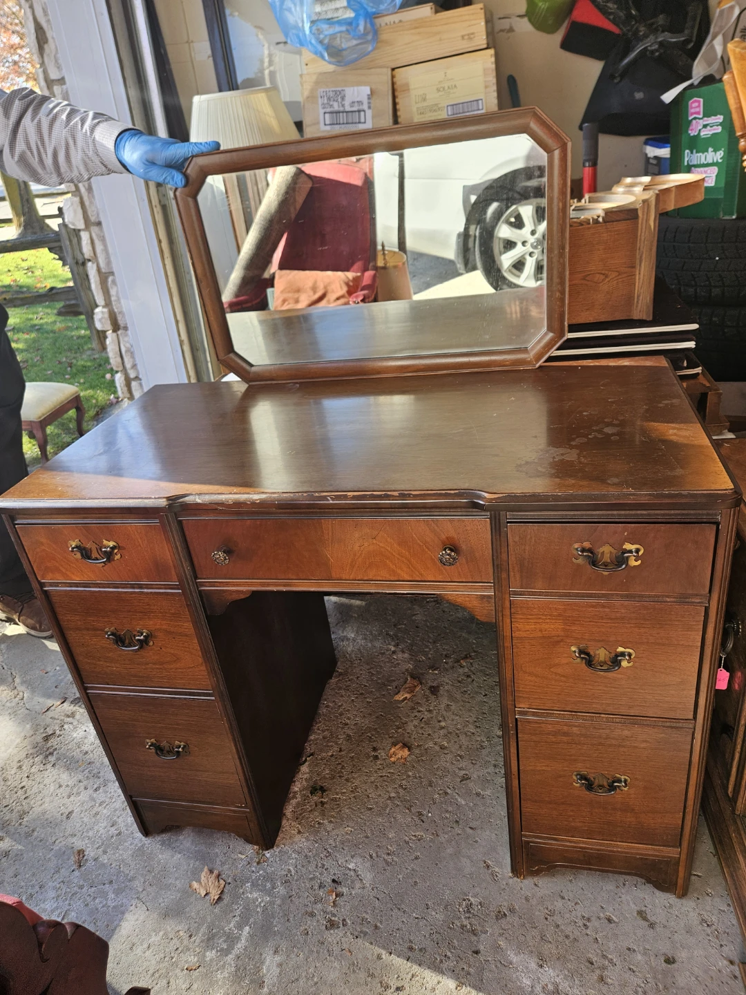 Vintage Wooden Vanity with Mirror