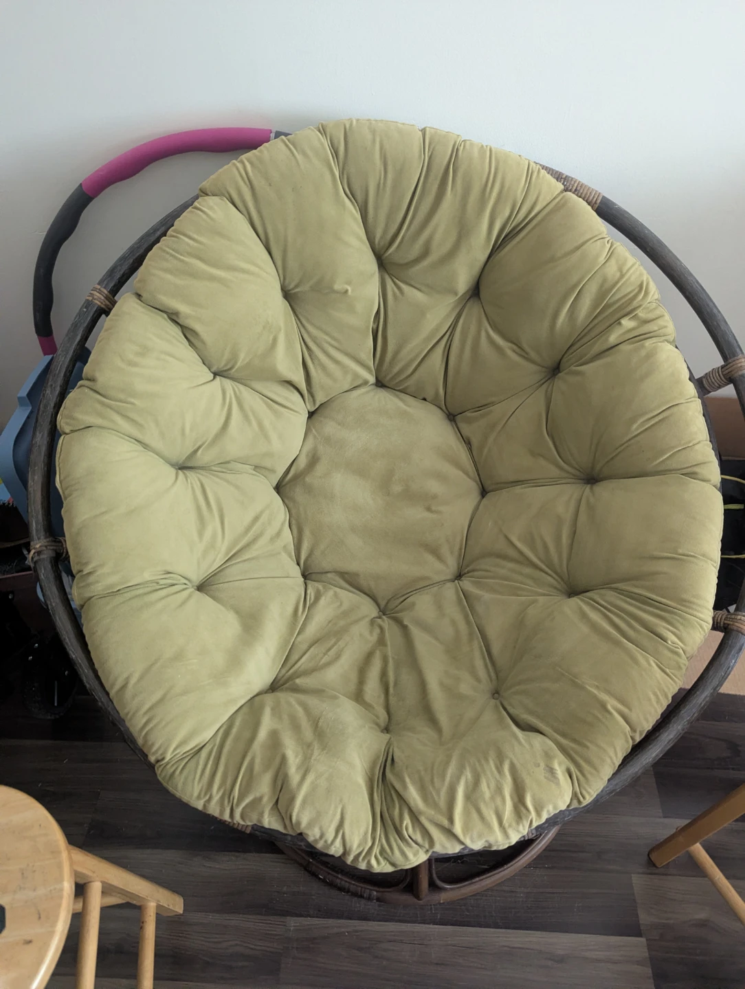 Papasan Chair with Green Cushion