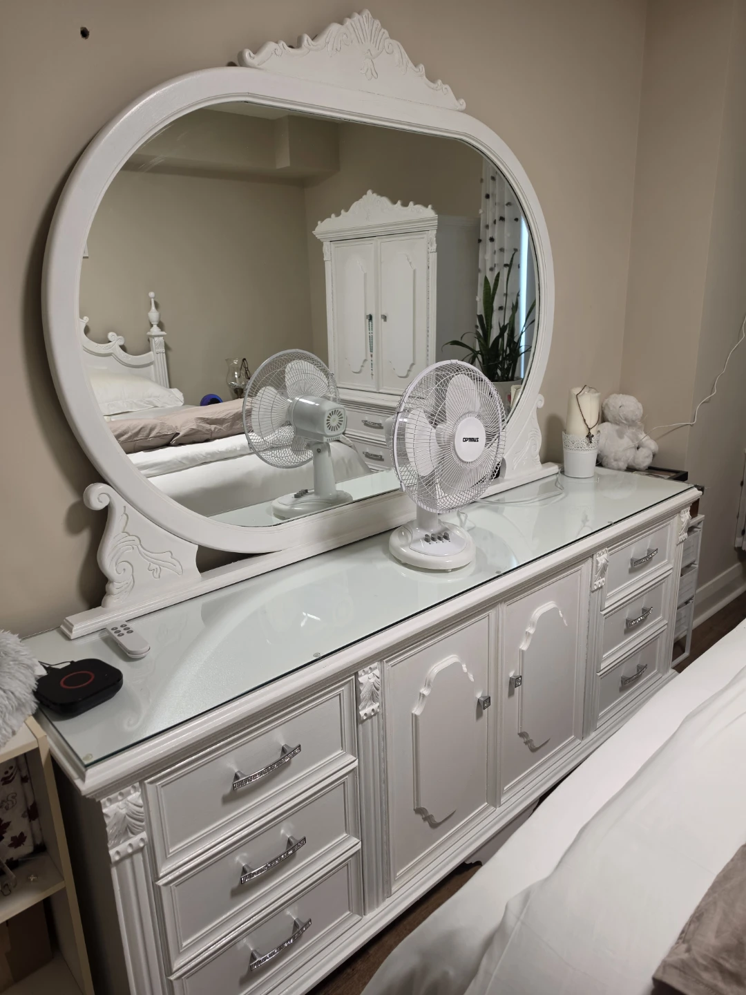 White Bedroom Wardrobe and Nightstand Set - photo 3