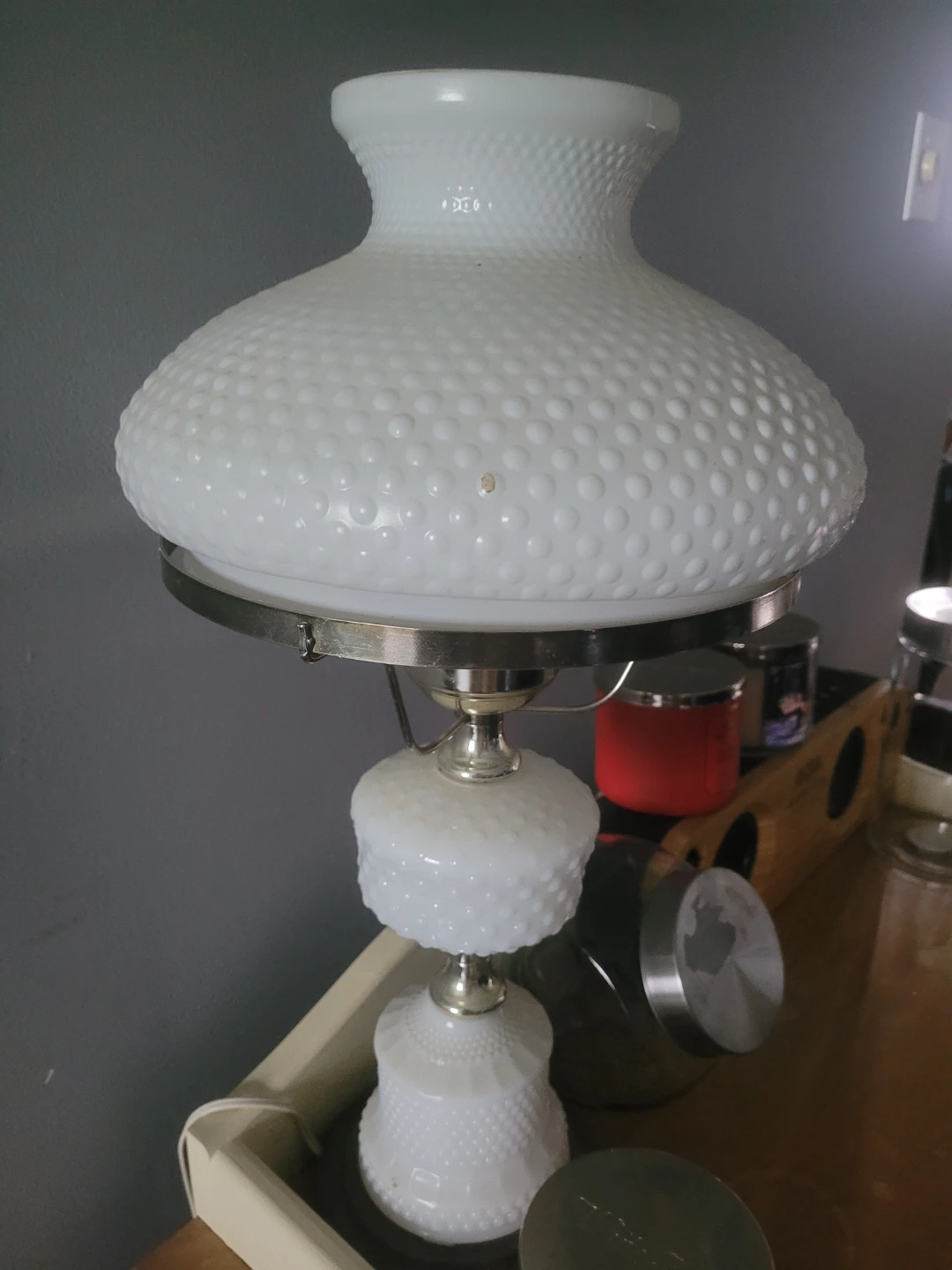 Vintage Hobnail Milk Glass Lamp