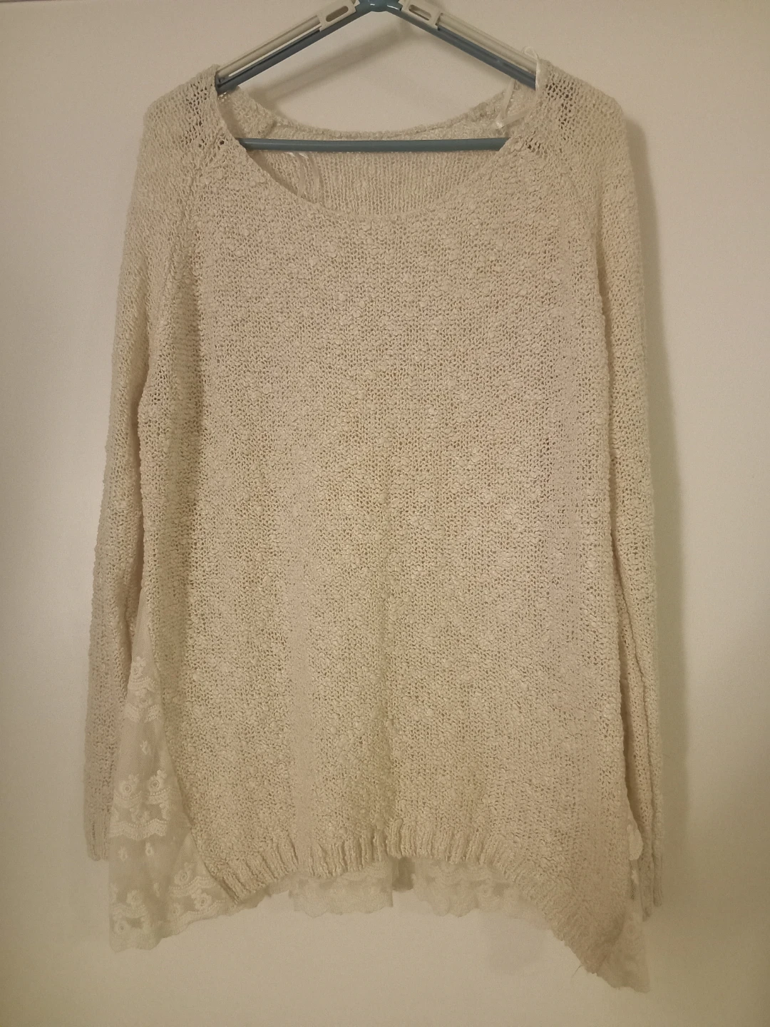 Cream Knit Sweater with Lace Detail