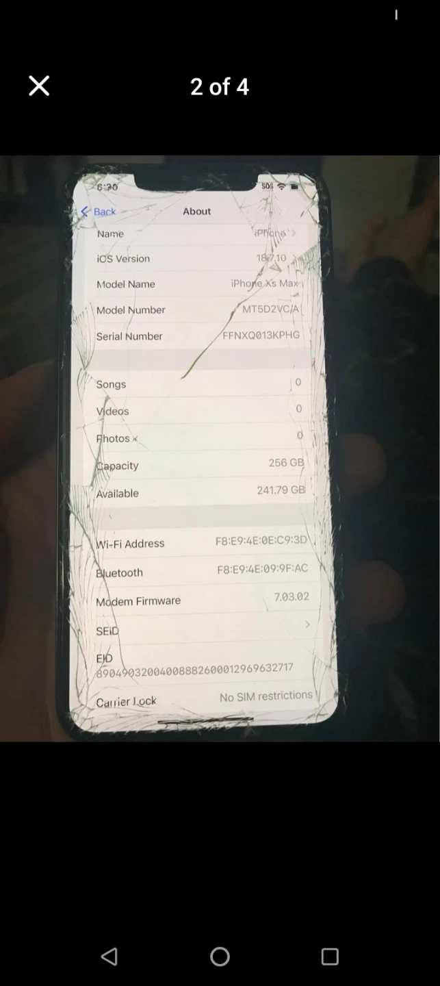 Apple iPhone Xs Max 256GB crack both sides but works - photo 2