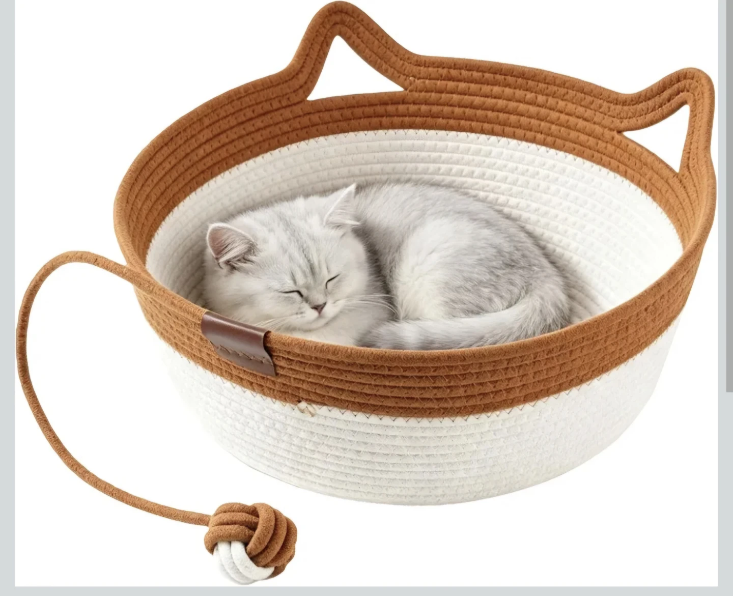 Woven Rope Cat Bed with Toy