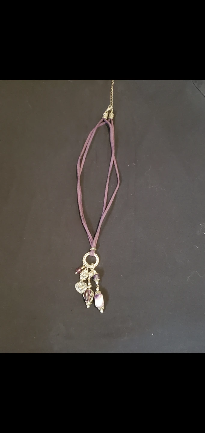 Purple Suede Cord Amythest Statement Necklace - photo 4