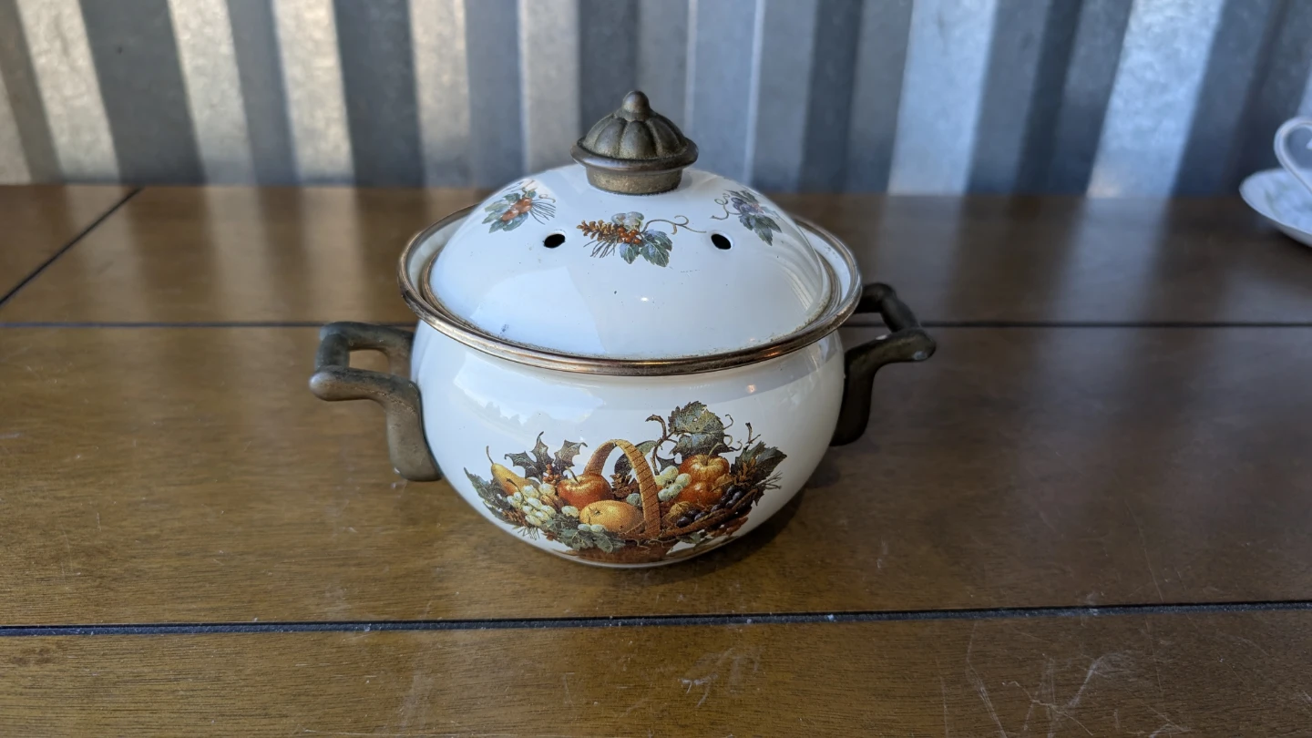 Vintage Enamel Pot with Lid