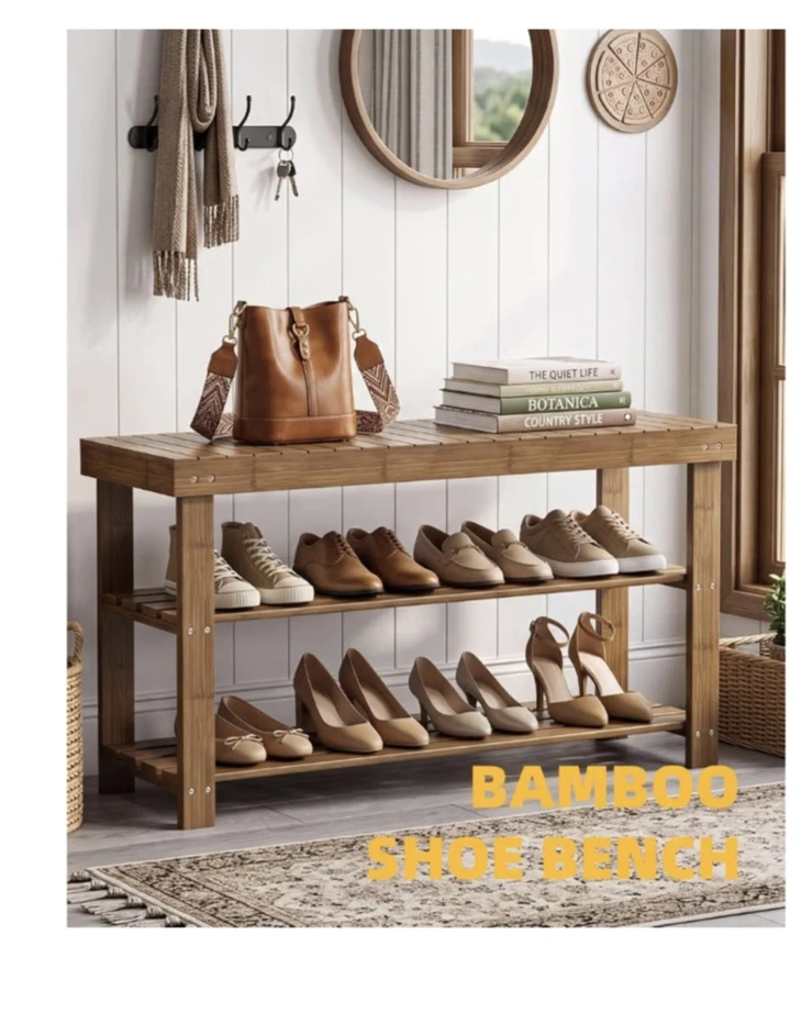 Bamboo 3-Tier Shoe Bench (box packed) - photo 3