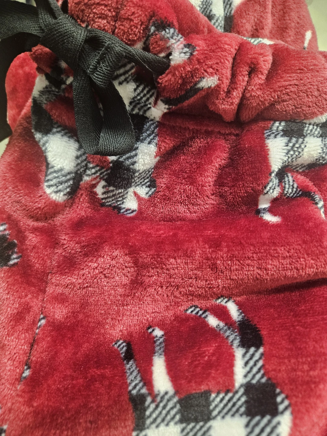 3, Red and Black Plaid Moose Print Plush Lounge Pants - photo 2