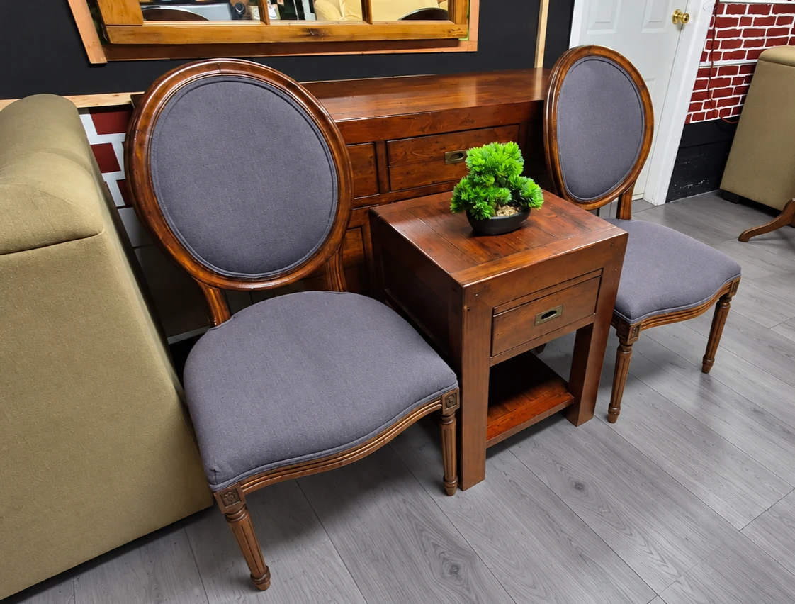 Set of Two Grey Upholstered Dining Chairs