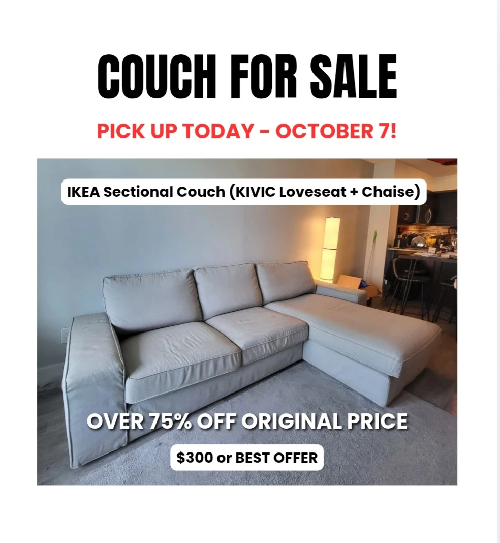 PICKUP TODAY - IKEA KIVIK Sectional Couch with Chaise