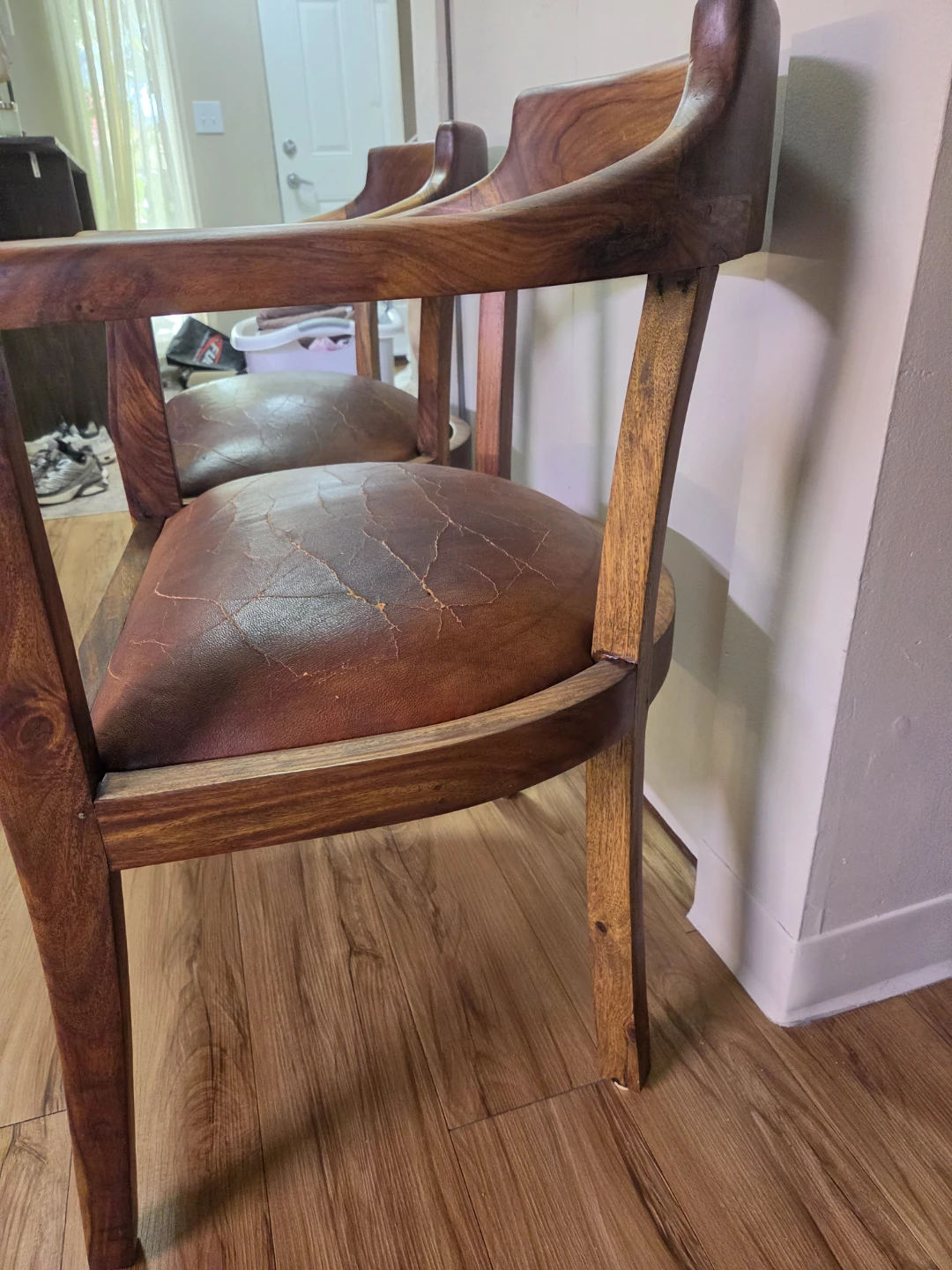 Set of 2 Solid Santos rosewood Chairs with Leather Seats - photo 4