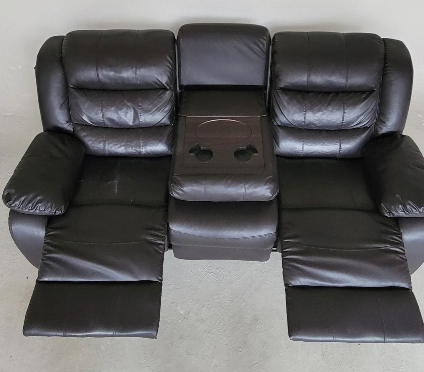 Dark brown faux leather reclining sofa - photo 2