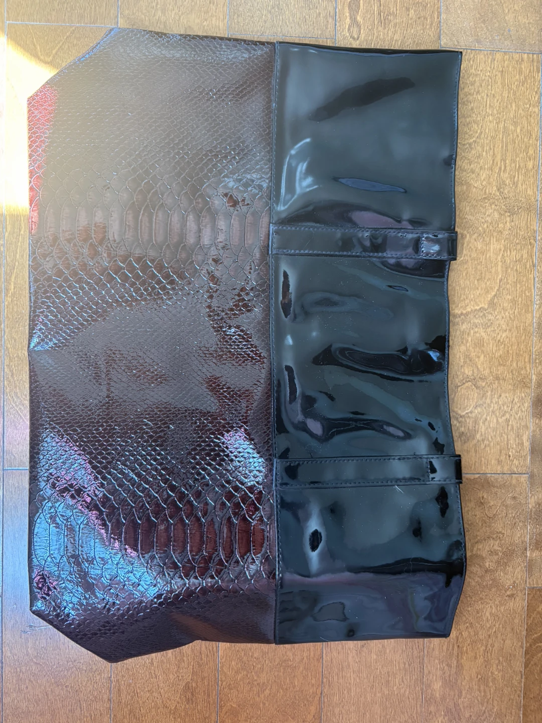 Black and Burgundy Faux Snake Skin Tote Bag