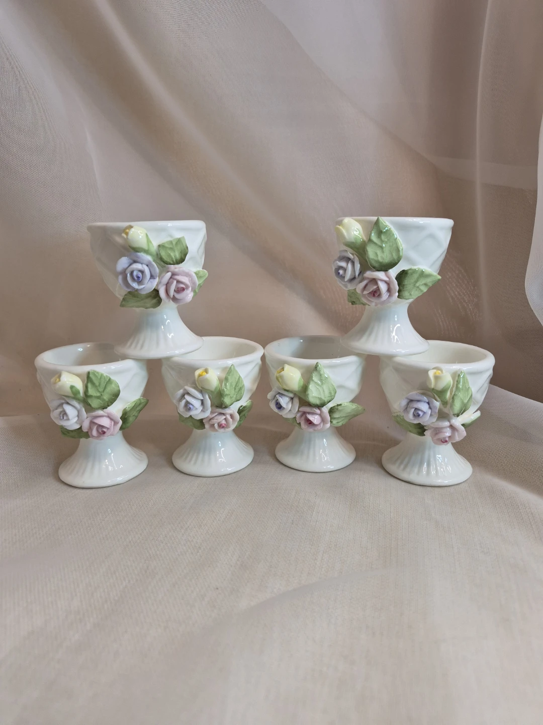 Vintage Set of 6 Porcelain Bone China Floral Eggs Cups