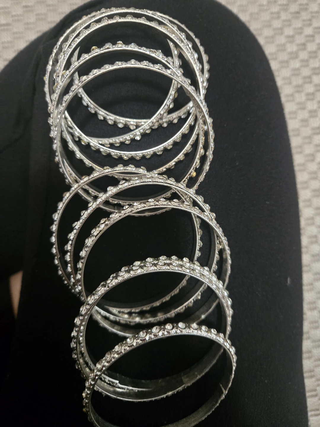 Set of 10 Rhinestone Silver Bangle Bracelets - photo 2