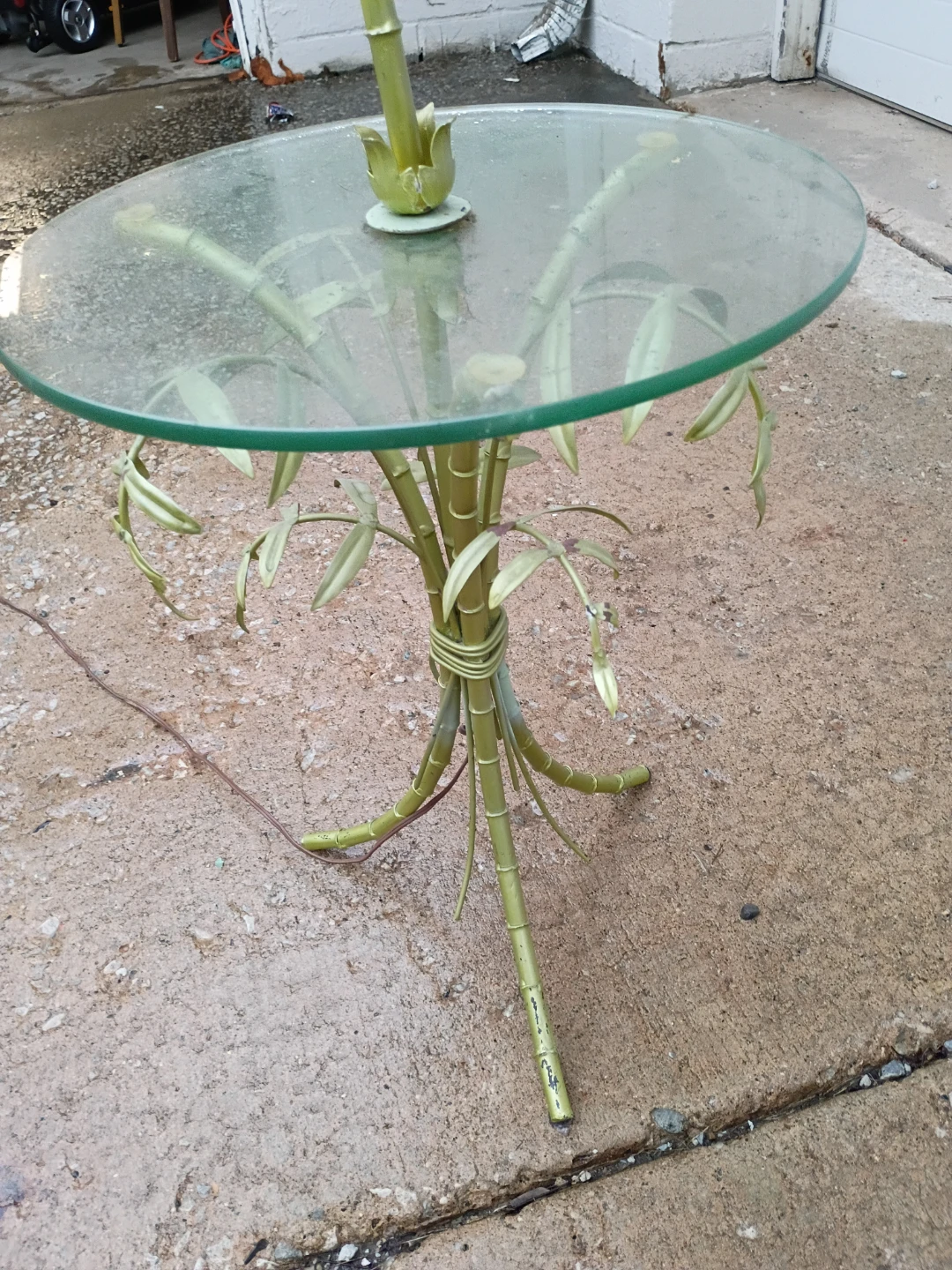 Vintage Bamboo Style Metal Floor Lamp with Glass Table - photo 4
