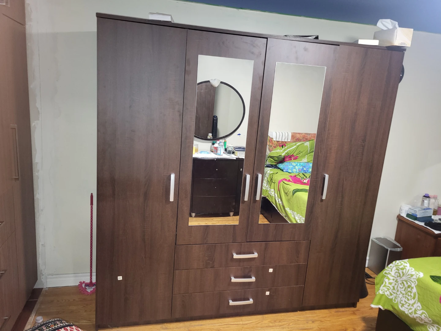 Large Wooden Wardrobe with Mirrored Doors
