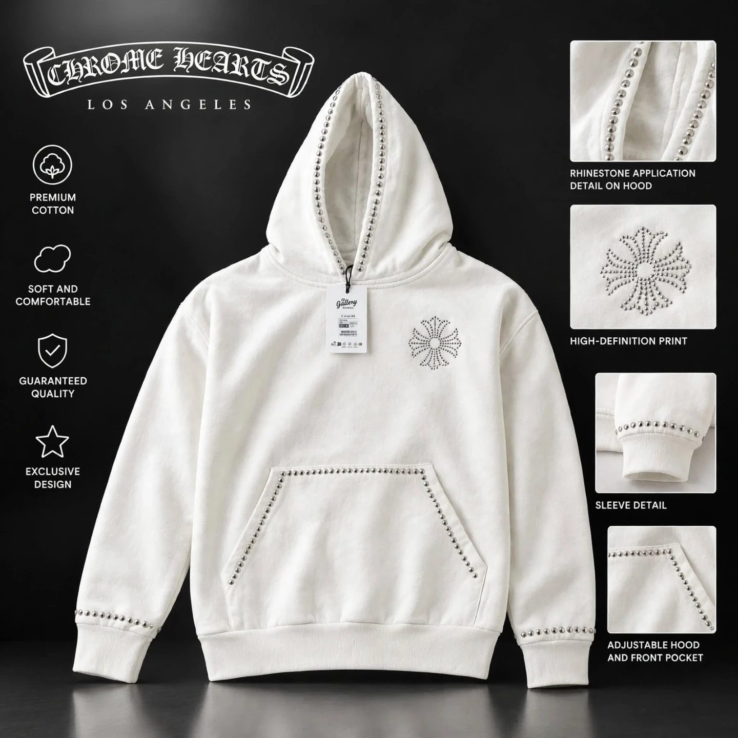 Chrome Hearts Los Angeles Rhinestone Hoodie - photo 2