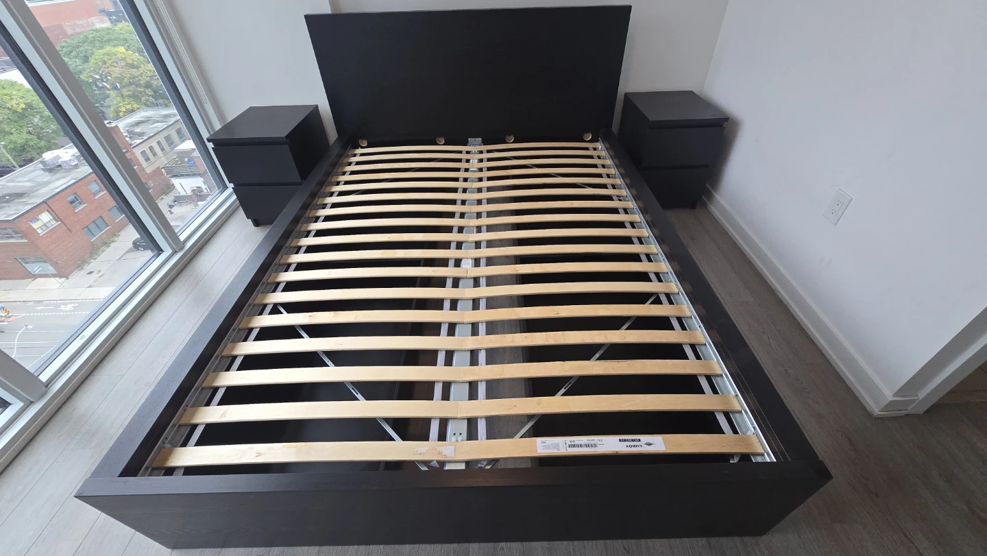 IKEA MALM Queen Bed w 4 Drawers + 2 Nightstands (Blk-Brwn) - photo 2