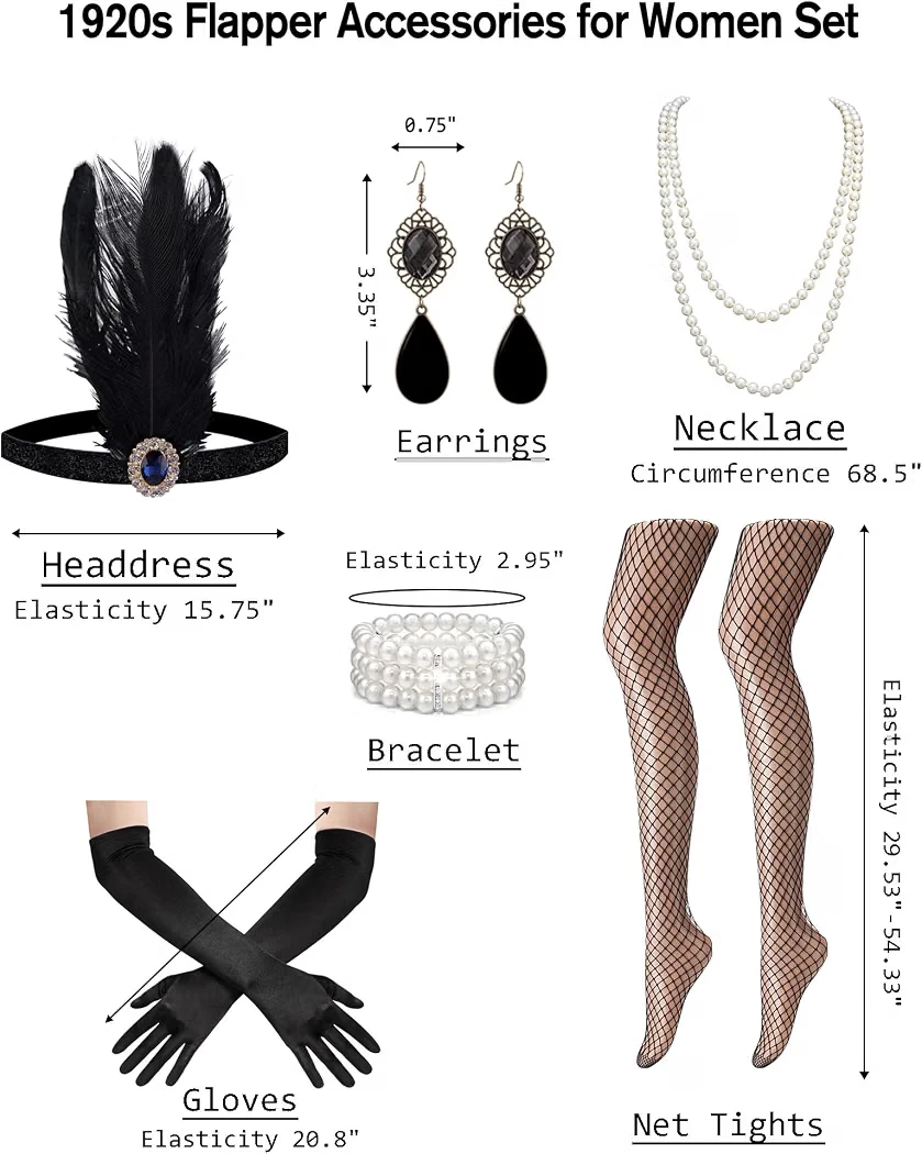 1920s 7 Pc Flapper Costume + Accessory Set S-M - photo 2