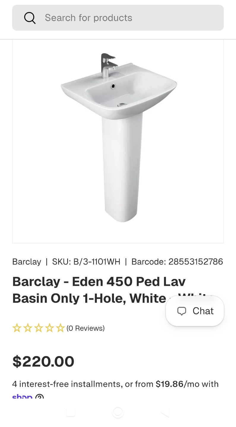 Barclay Eden 450 Pedestal Lavatory Basin - White