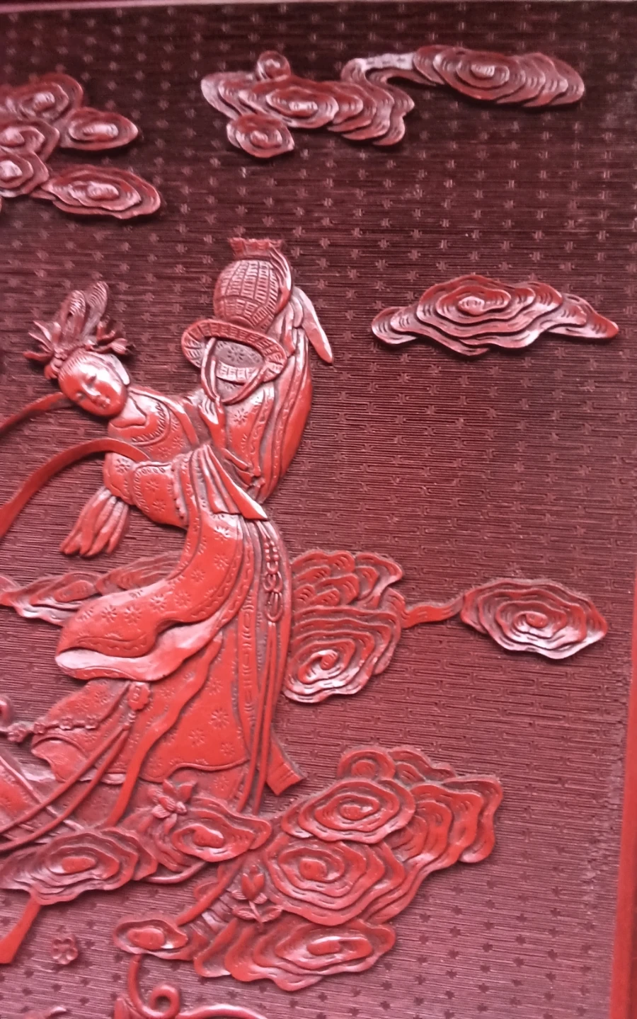 Carved Cinnabar Lacquer Wall Plaque - Lan Caihe Relief - photo 3