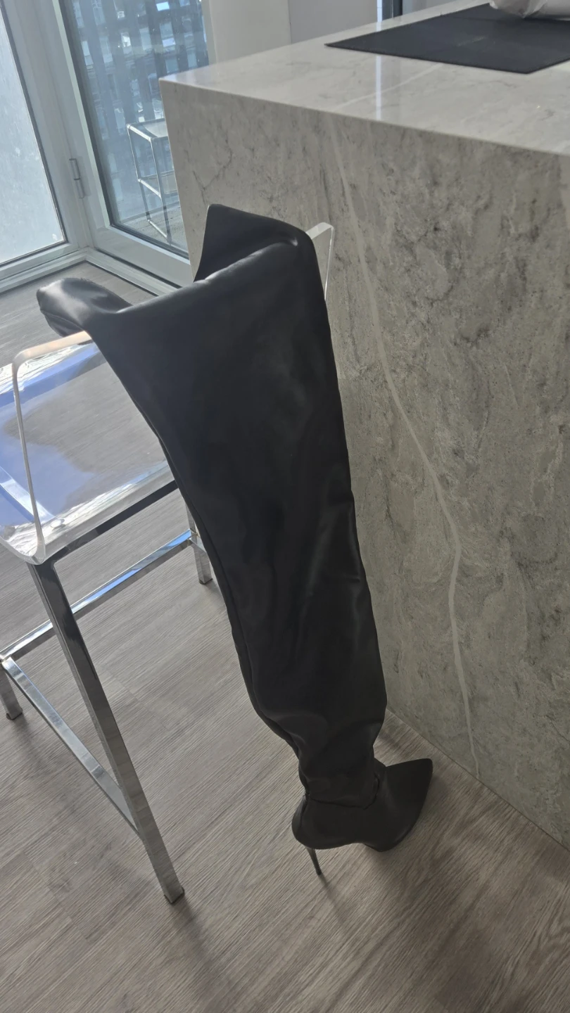 Black Thigh-High Stiletto Boots - 5" Heels - Size 43 - photo 4