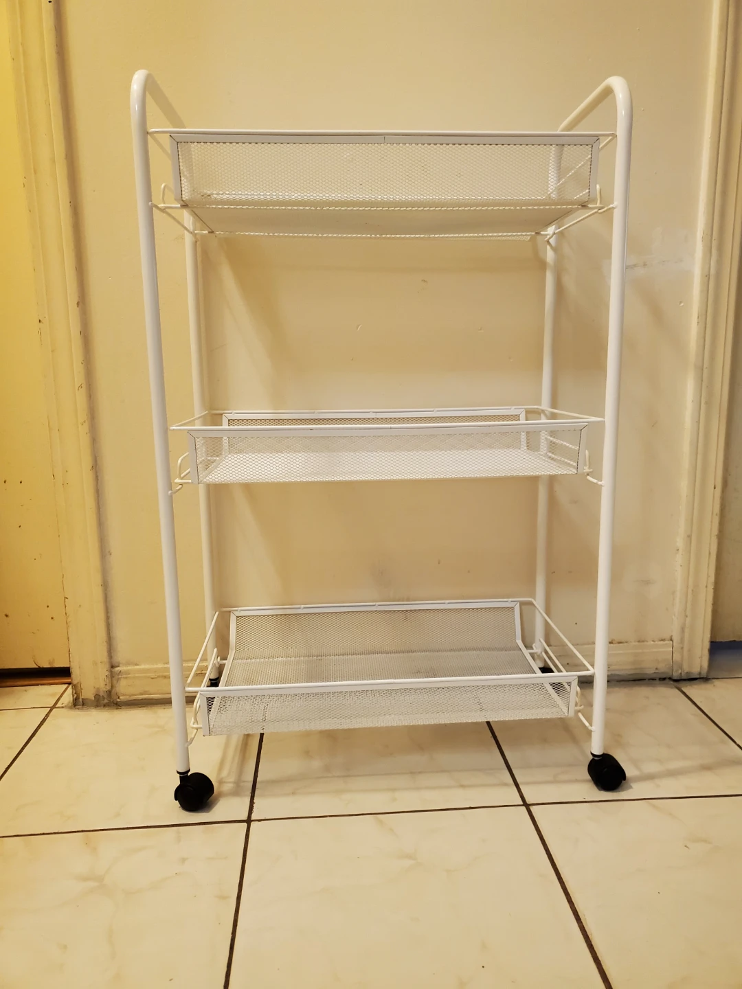 White 3-Tier Rolling Mesh Utility Cart