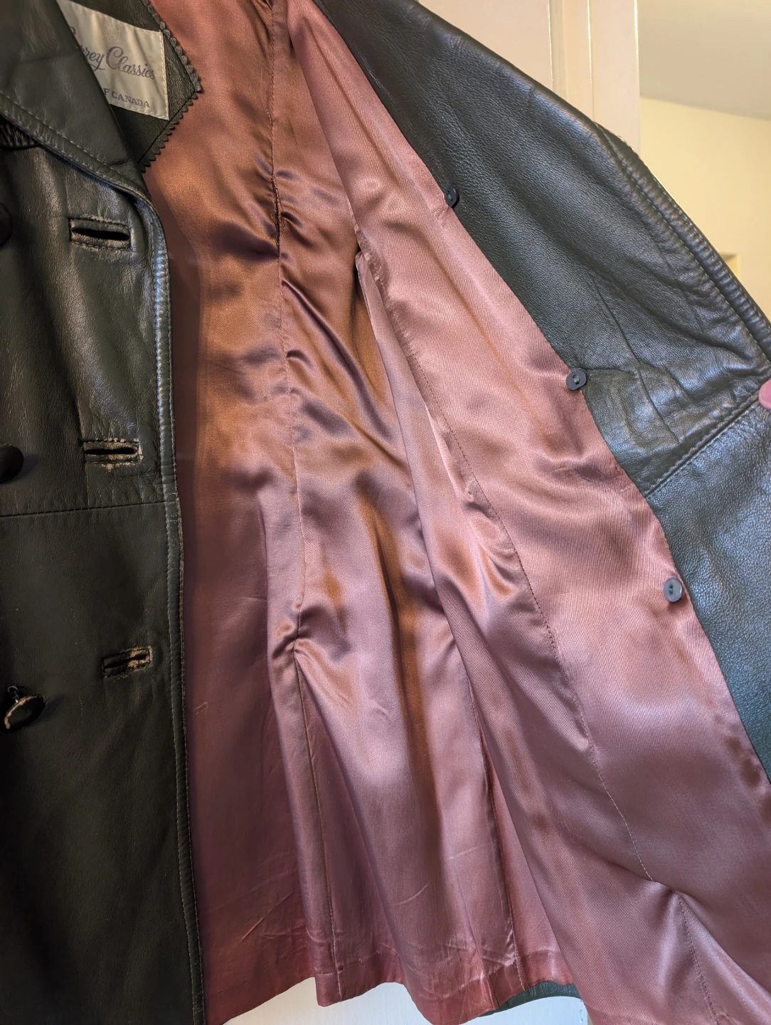 Vintage Double-Breasted Leather Car Coat - photo 4