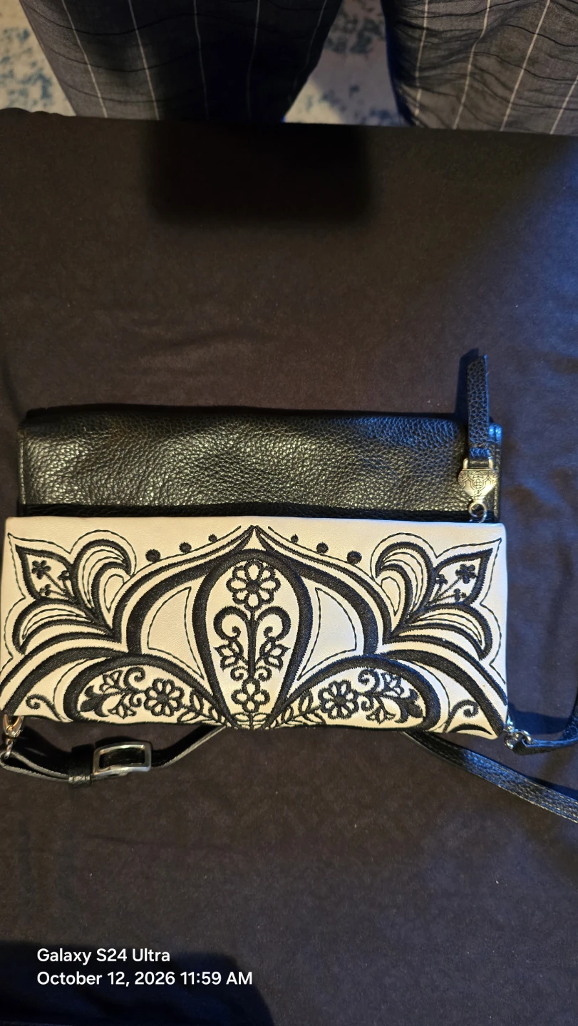 Brighton Black and White Leather Crossbody Wallet