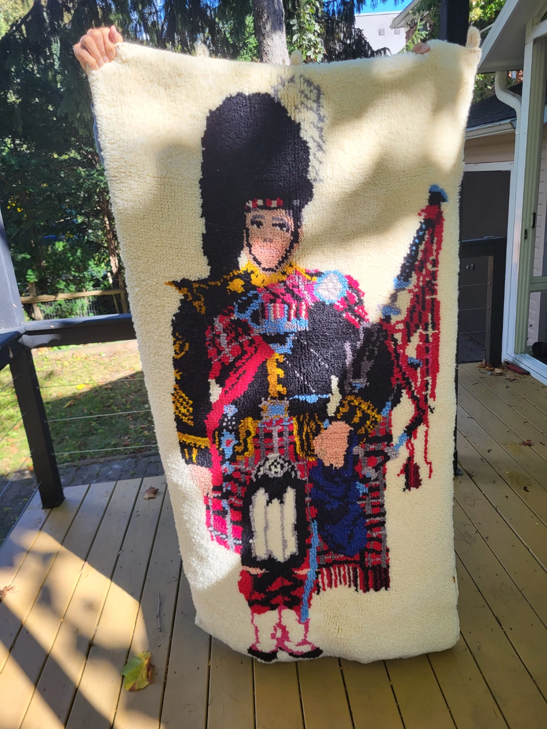 Vintage Hand-Tufted Scotish Piper Wall Hanging