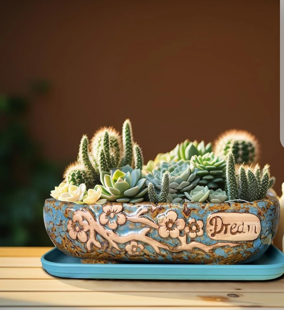 Ceramic Bonsai Pot with Floral Embossing - photo 4