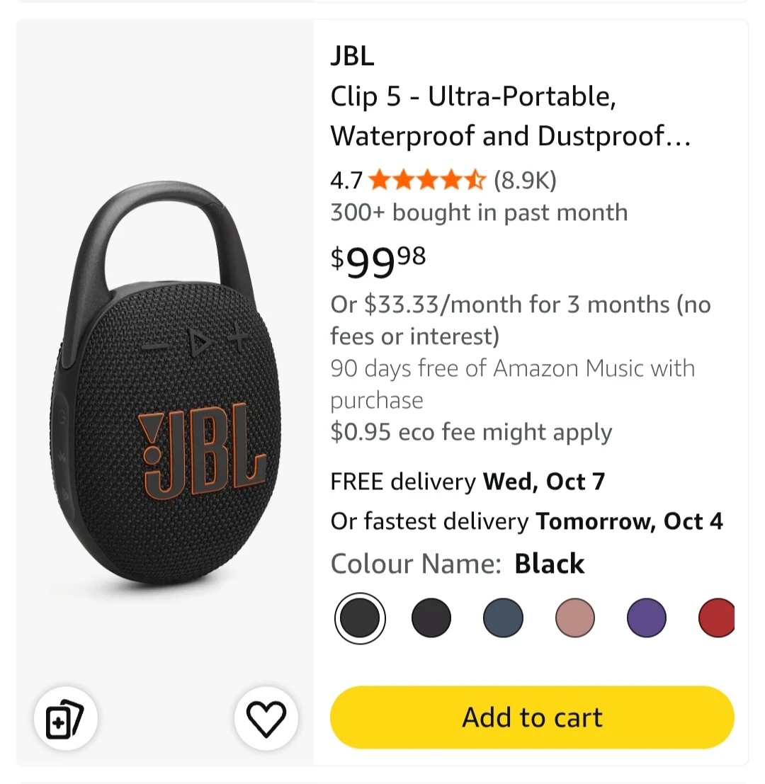 JBL Clip 5 Portable Bluetooth Speaker - Black - photo 2