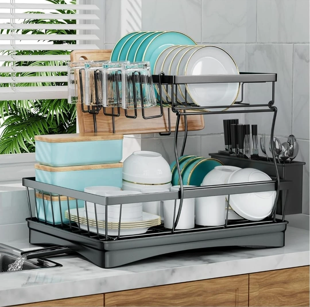 Two-Tier Dish Drying Rack with Swivel Spout - photo 5