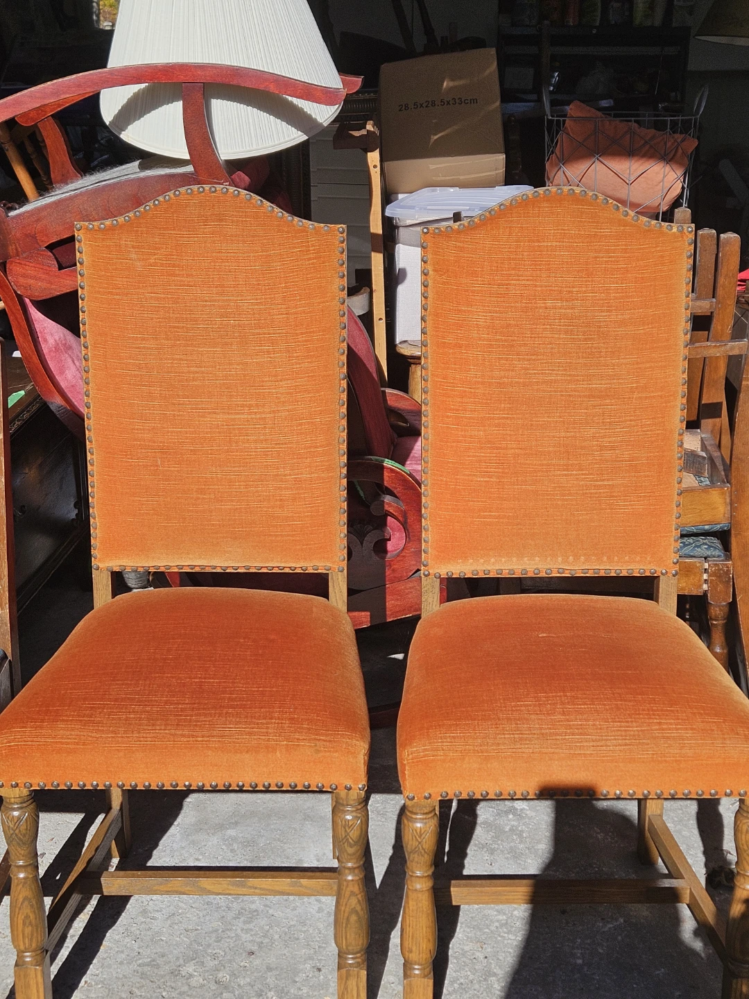 Set of Two Orange Upholstered Dining Chairs