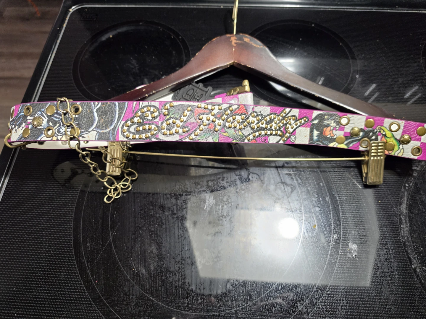 Ed Hardy Pink Checkered Studded Belt