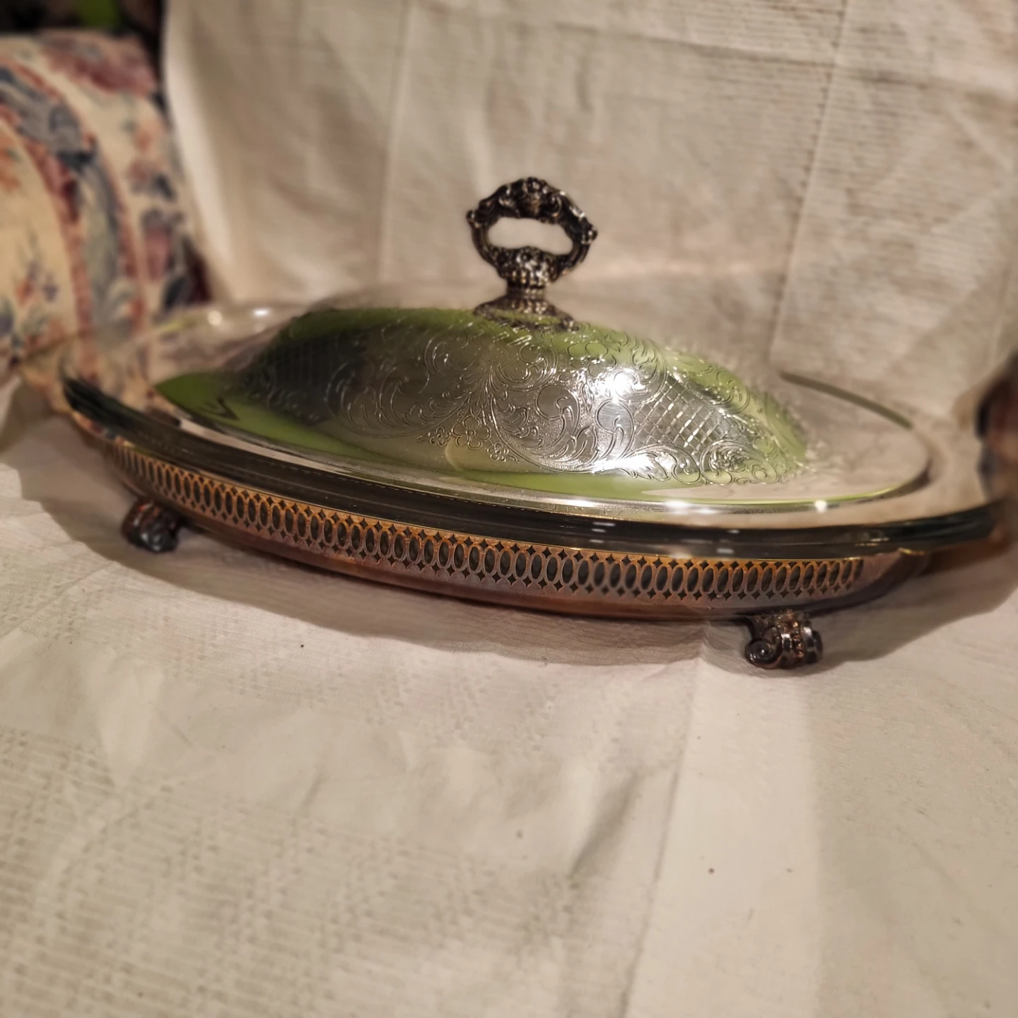 Oval Silver Plated Serving Dish with Glass Insert